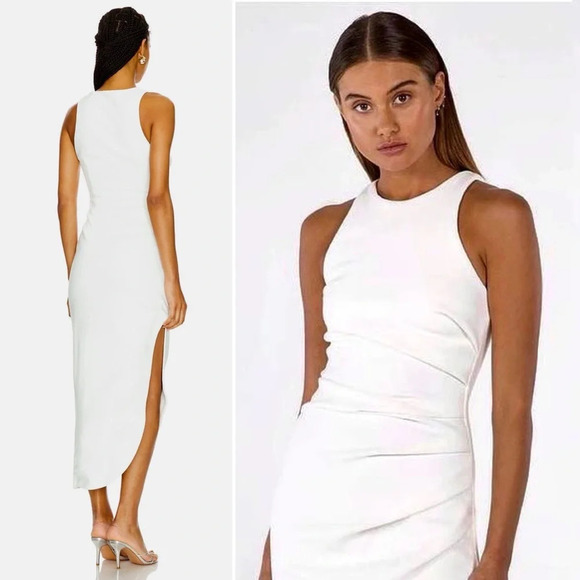 Mischa Collection Ida Sleeveless Ruched White Asymmetric Midi Dress Small 36 - Picture 12 of 12